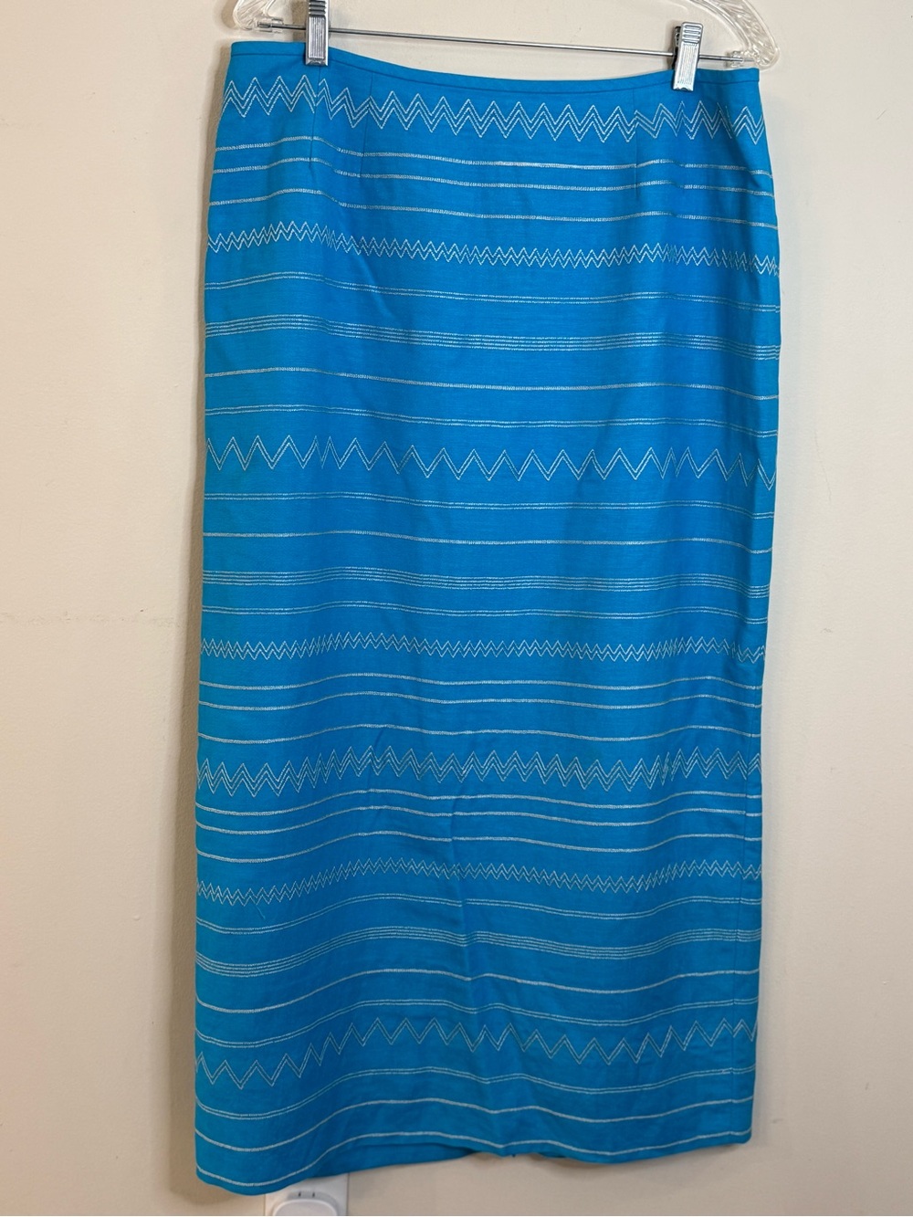Kasper linen blend embroidered maxi skirt teal white SZ 14